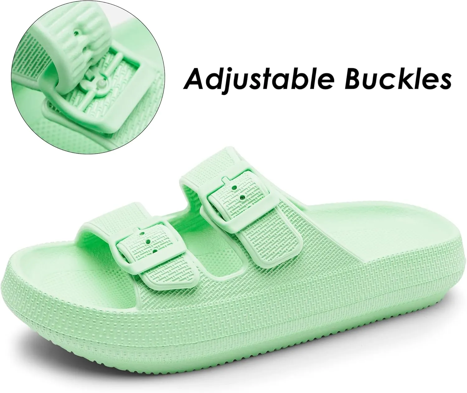 Dodow Womens Slide Sandals Adjustable Soft Cloud Comfort Slip On Flat Sandals