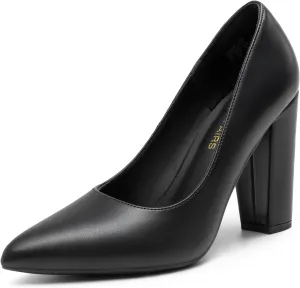 DREAM PAIRS Women's High Chunky Block Heels Closed Pointed Toe Slip on Women Pumps Wedding Party Work Comfortable Dress Shoes for Women