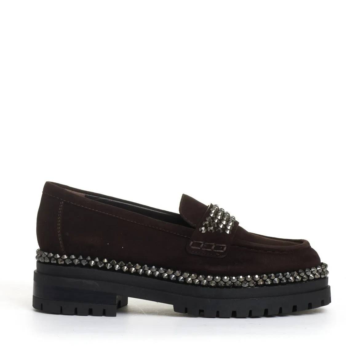 Ebony Suede Moccasin With Dazzling Rhinestone Buckle