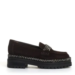 Ebony Suede Moccasin With Dazzling Rhinestone Buckle