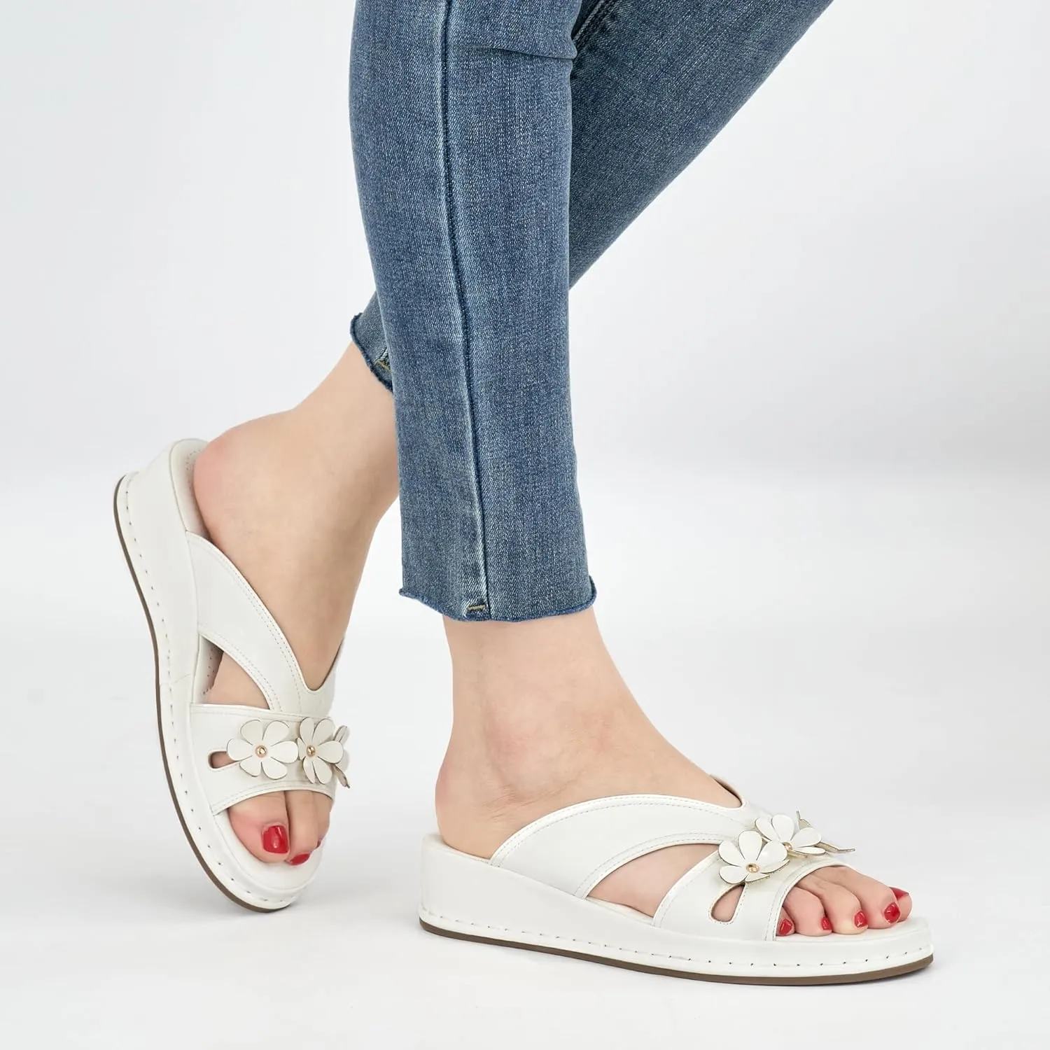 Ecetana Sandals for Women 2025 Wedge Slides Dressy Summer Comfortable Memory Foam Slip on Casual Platform Shoes