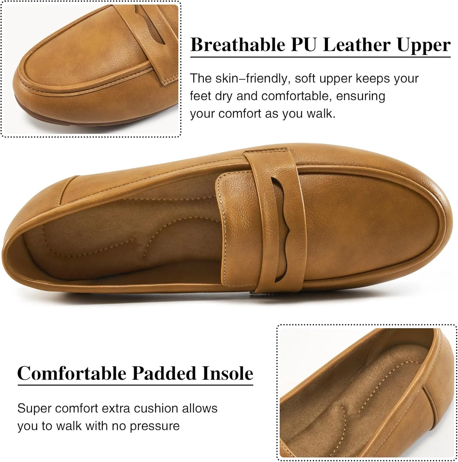 Ecetana Women Loafers Comfortable Shoes Casual Slip on Penny Moccasins Flats for Walking Driving Business