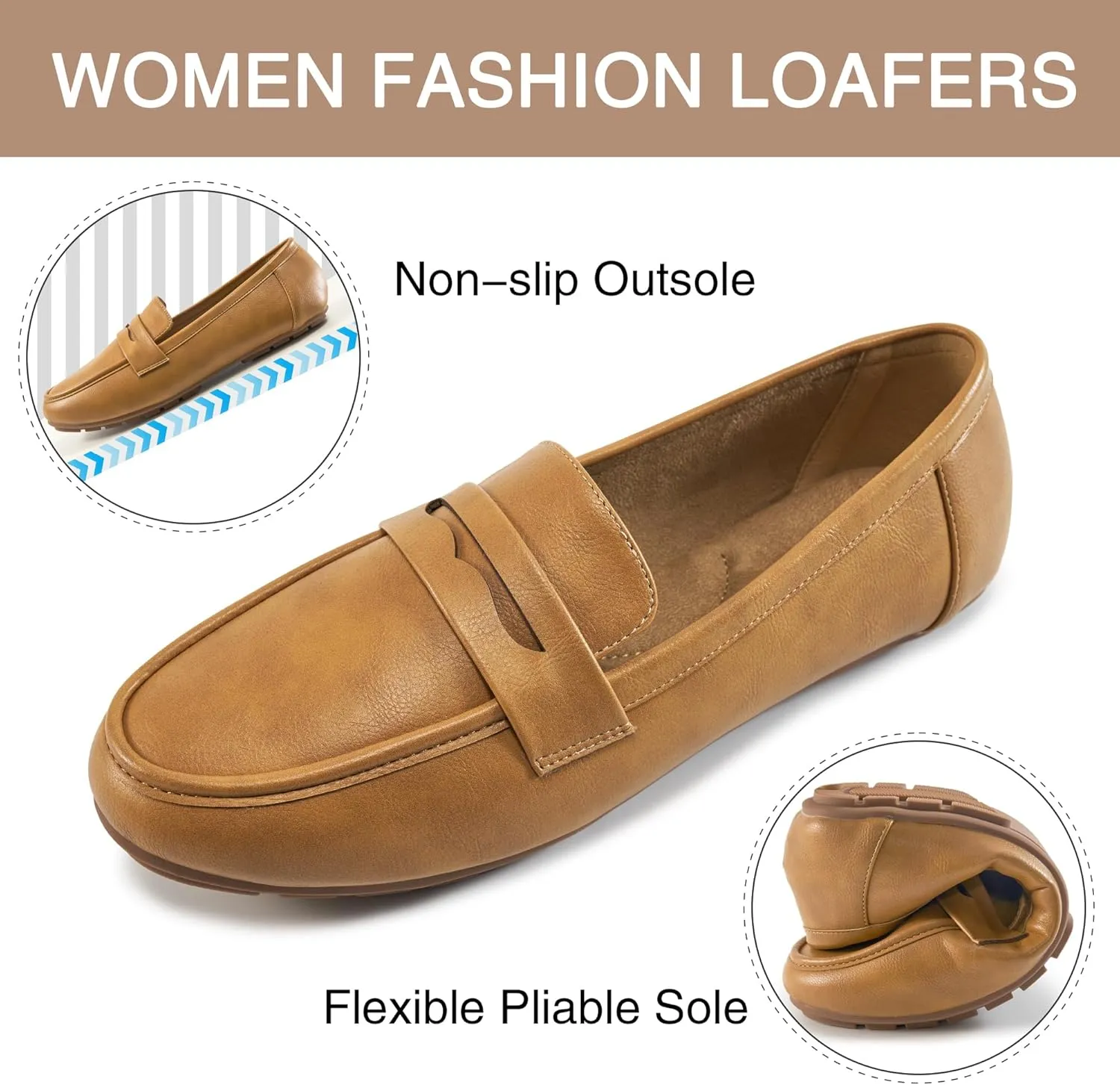 Ecetana Women Loafers Comfortable Shoes Casual Slip on Penny Moccasins Flats for Walking Driving Business