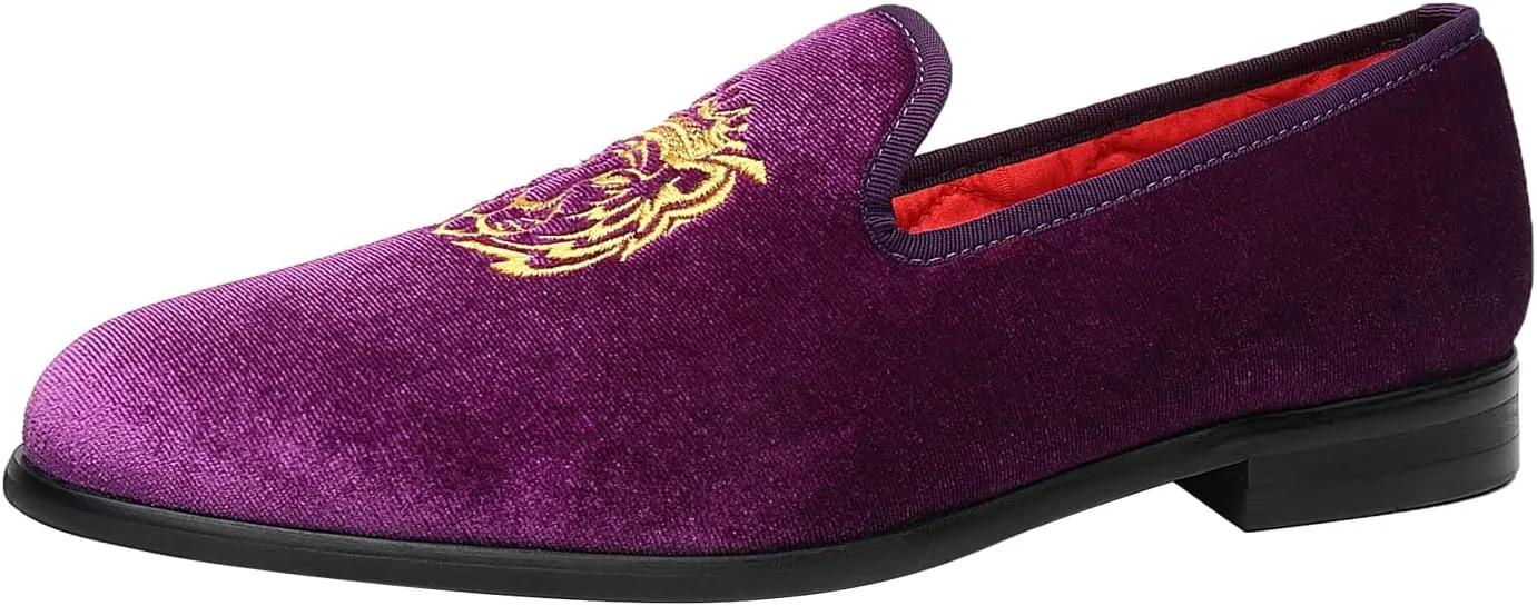 ELANROMAN Men's Loafers Velvet Embroidery Slip on Penny Party Wedding Prom Shoes