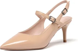 Eldof Women's Pointed Toe Slingback Pumps, Low Heel Ankle Strap Chic Sandals, Classy Kitten Heel 2.5" Heel for Office Dress