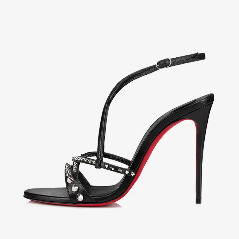 Elegant Black Leather Stiletto Sandal