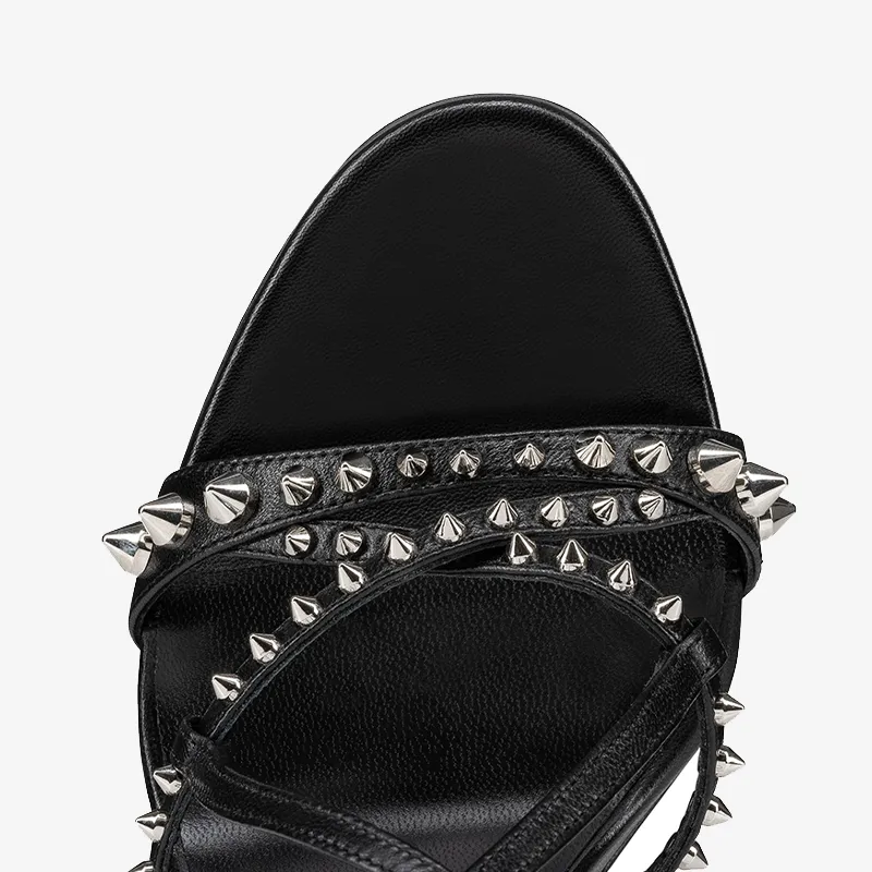 Elegant Black Leather Stiletto Sandal