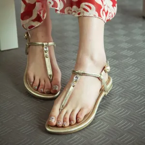Elegant Gold T-Strap Sandal