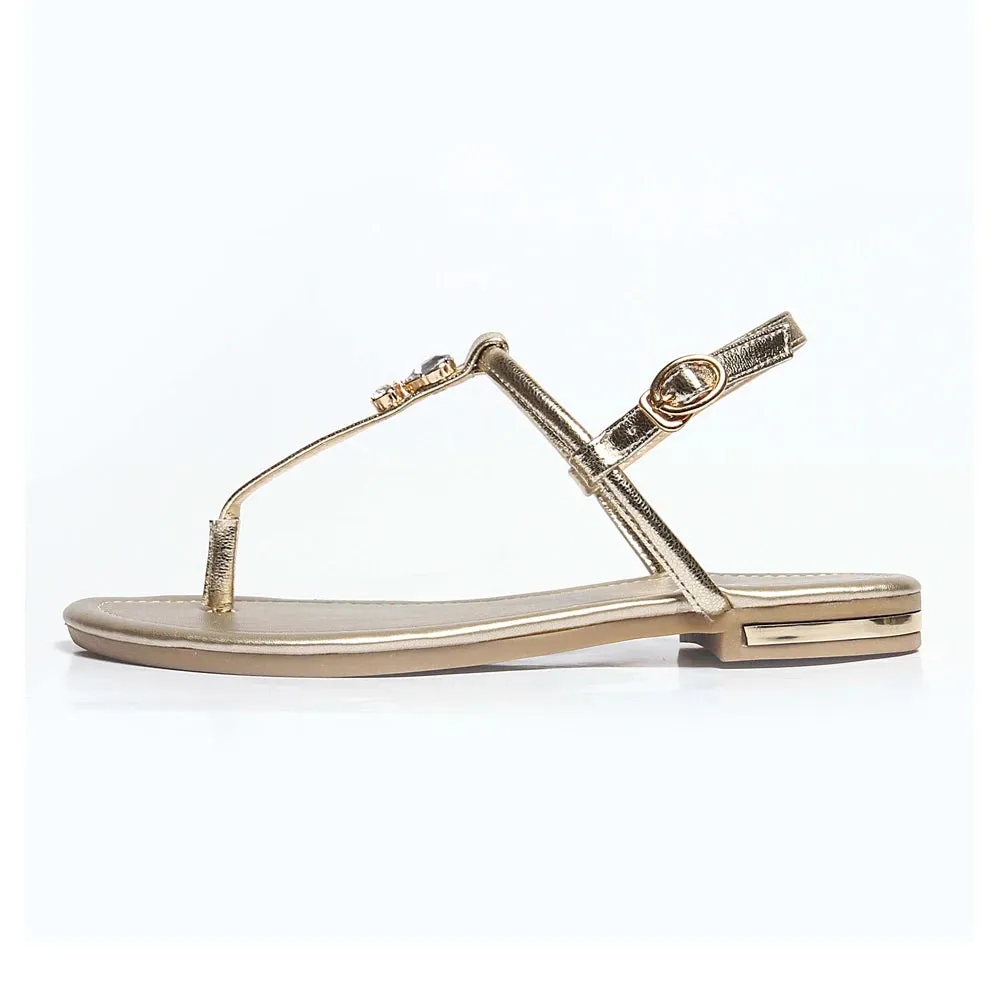 Elegant Gold T-Strap Sandal