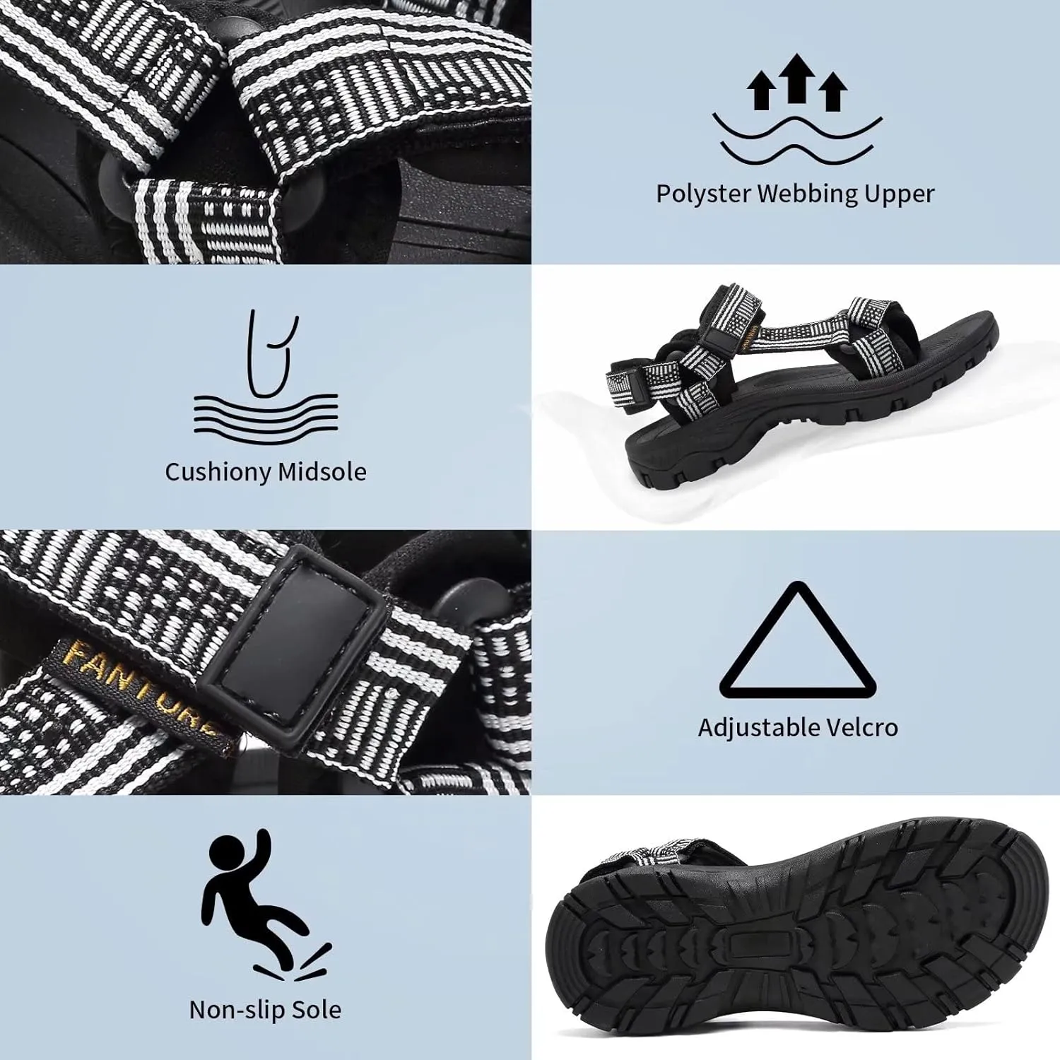 EQUICK Sport Sandals for Women, Open Toe Strap Sandal Anti-skidding Outdoor Water Sandals Comfortable Athletic Sandals for Beach