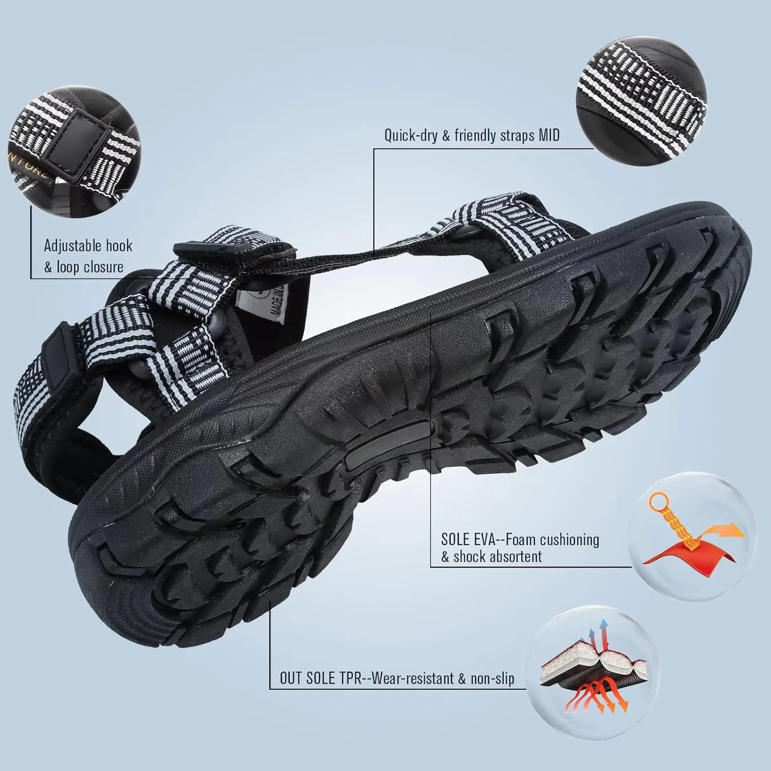 EQUICK Sport Sandals for Women, Open Toe Strap Sandal Anti-skidding Outdoor Water Sandals Comfortable Athletic Sandals for Beach