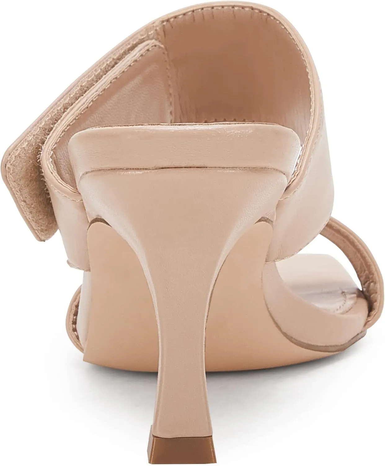 Ermonn Womens Two Strap Heeled Sandals Slip On Square Open Toe Stiletto Faux Leather Backless Mule Heels Slippers