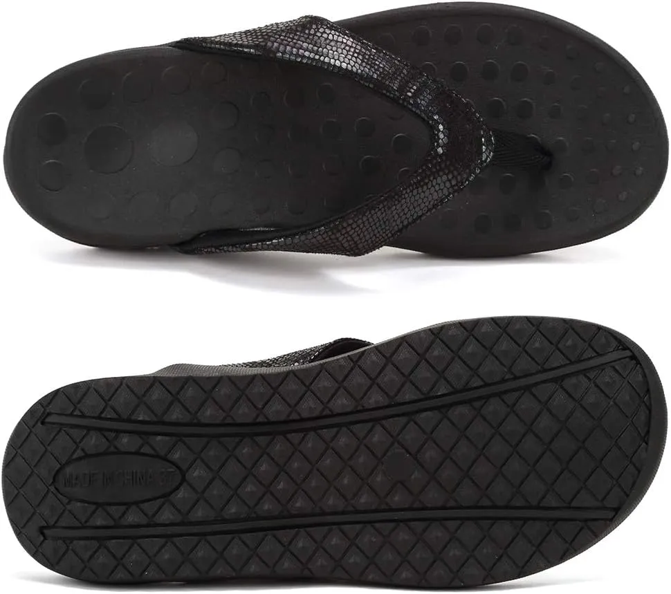 FANTURE Women Orthotic Arch Support Sandal for Comfortable Walk Thong Style Casual Flip Flops