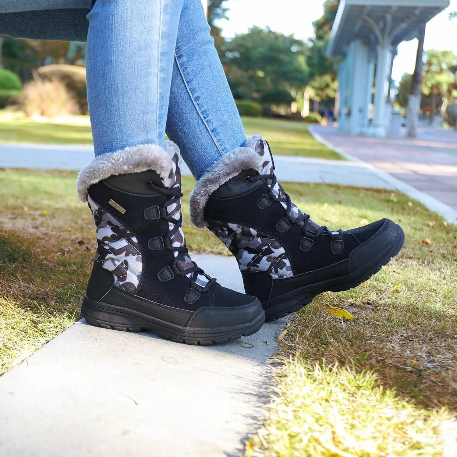FANTURE Women's Waterproof Mid-Calf Snow Boot | Winter Thinsulate Insulation Warm Fur Lined | Anti-Slip & Lace Up Closure Cold Weather Boots U420WGLBY-20240712