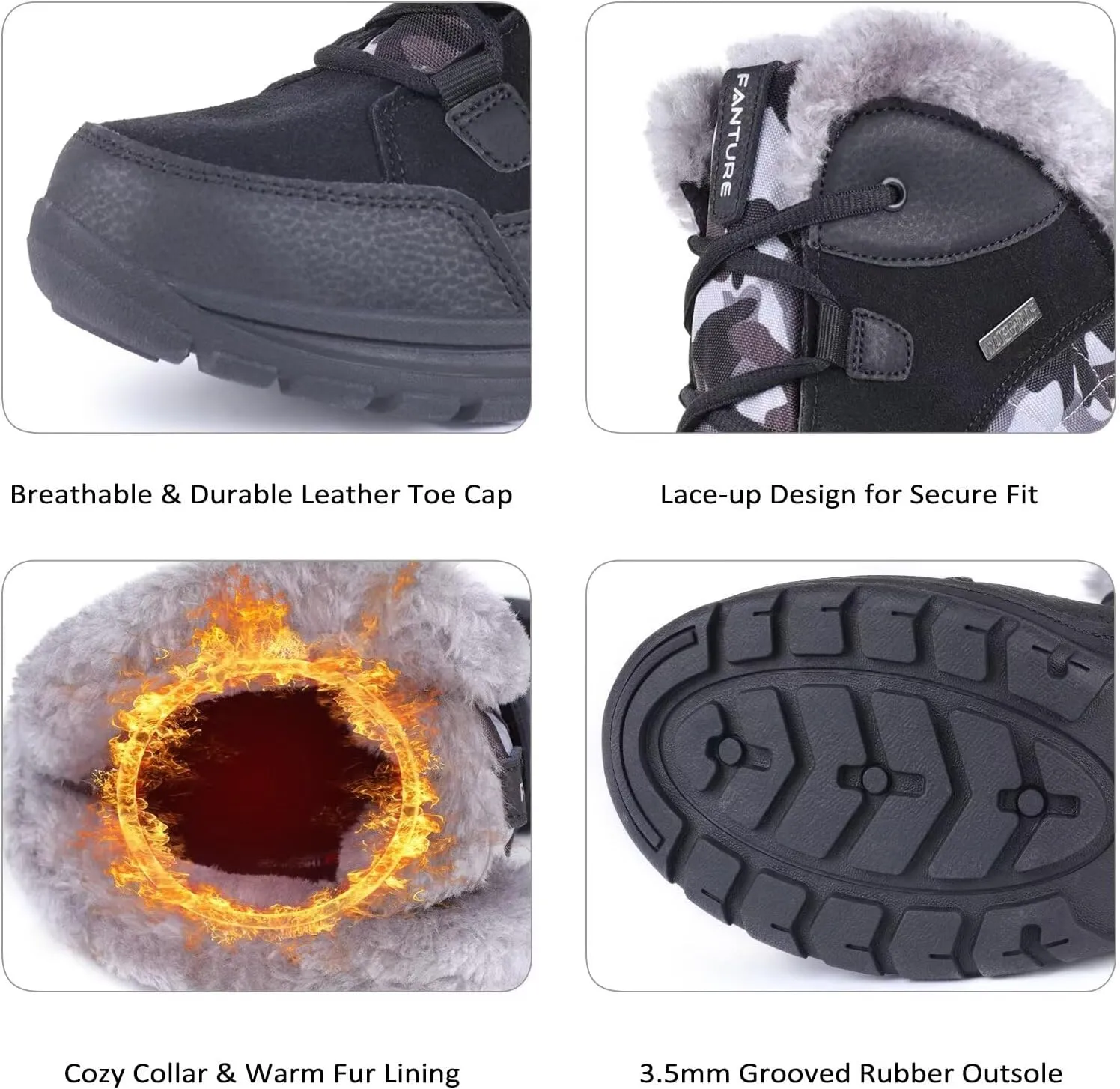FANTURE Women's Waterproof Mid-Calf Snow Boot | Winter Thinsulate Insulation Warm Fur Lined | Anti-Slip & Lace Up Closure Cold Weather Boots U420WGLBY-20240712