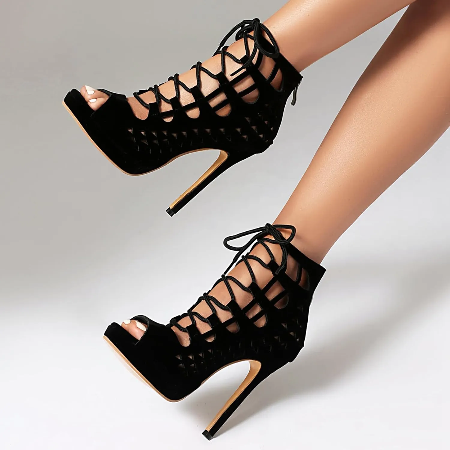 Fashion Crisscross Summer Boots for Women Peep Toe Stiletto Heel Lace Up Platform Gladiator Sandals