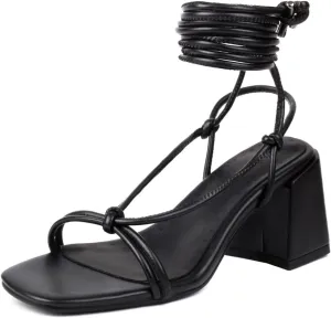 Fashion Lace Up Heels for Women Chunky Heel Strappy Sandals