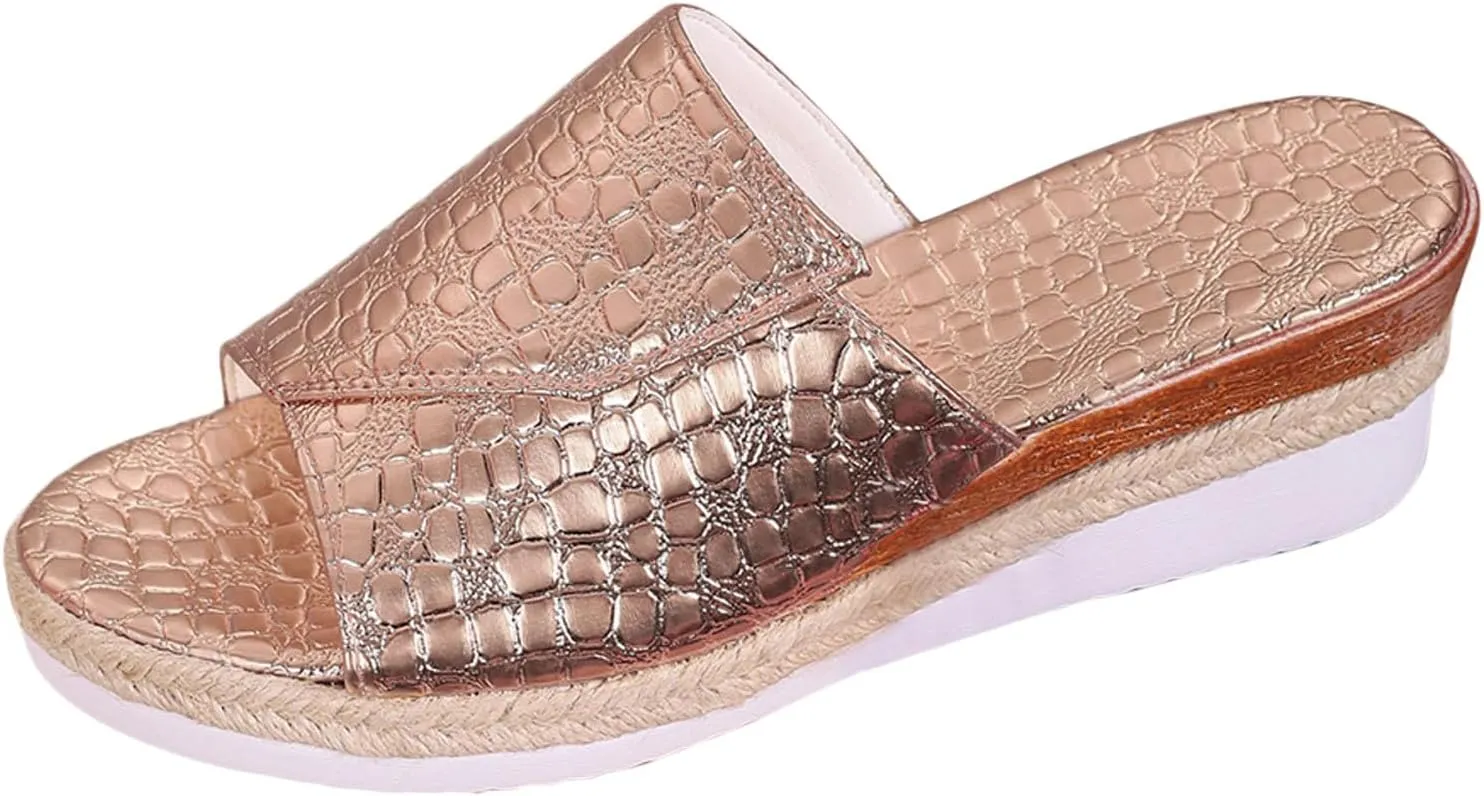 Fashion Wedge Sandals for Women Snakeskin Large Size Slippers Arch Support Slip On Sandals Women Clear Flat Sandals