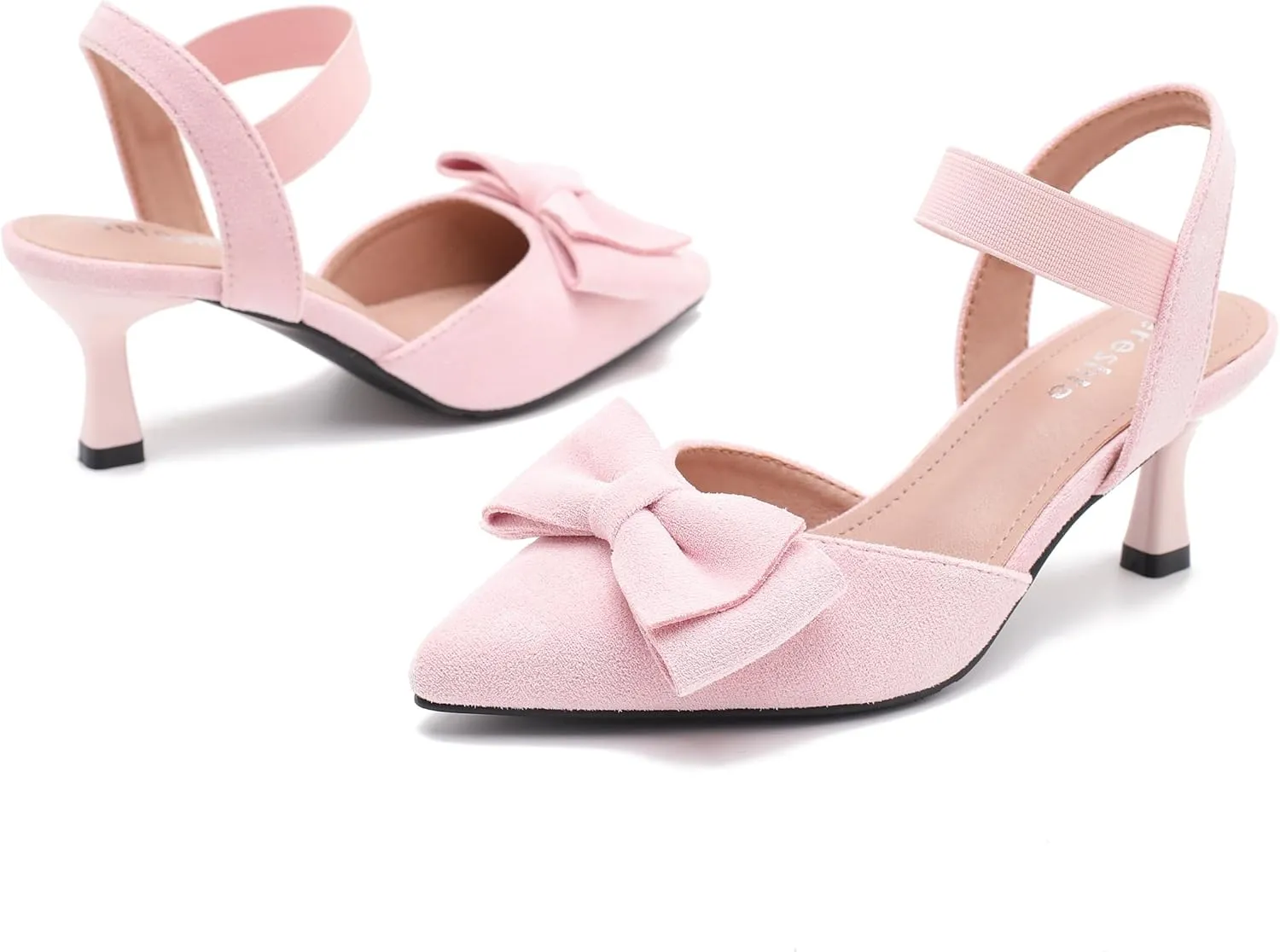 fereshte Women's Bow Low Kitten Heels Pumps Elastic Ankle Strap Slip On Slingback Dress Shoes
