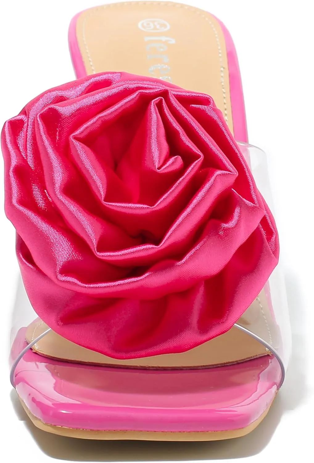 fereshte Women's Flower Heels Satin Rose Square Toe High Heeled Mule Dress Party Wedding Sandals