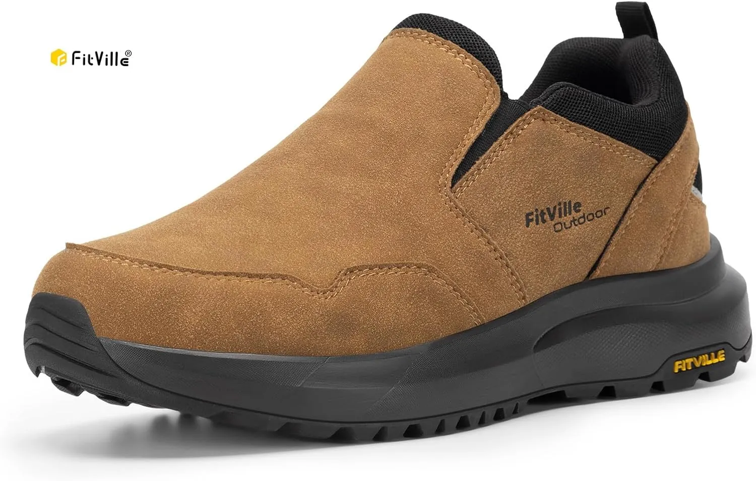 FitVille Men's Wide Hiking Shoes for Men Slip on Loafers Go Walking Shoes Trekking Trails Sneakers with Arch Support
