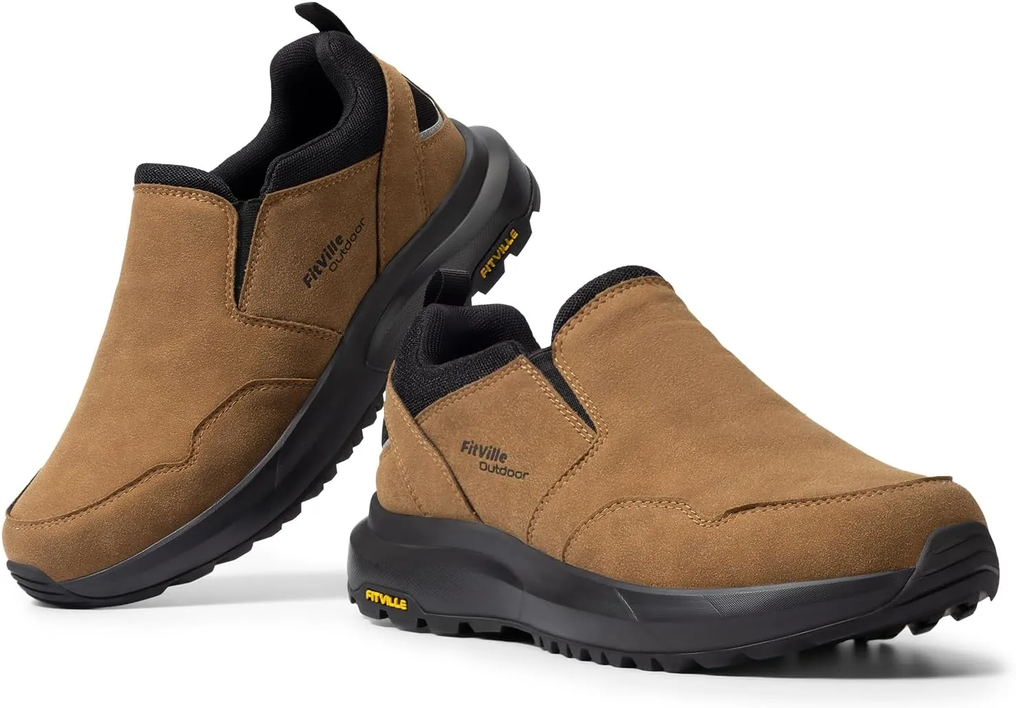 FitVille Men's Wide Hiking Shoes for Men Slip on Loafers Go Walking Shoes Trekking Trails Sneakers with Arch Support