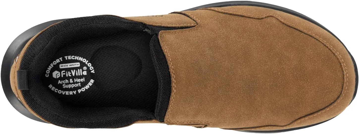 FitVille Men's Wide Hiking Shoes for Men Slip on Loafers Go Walking Shoes Trekking Trails Sneakers with Arch Support