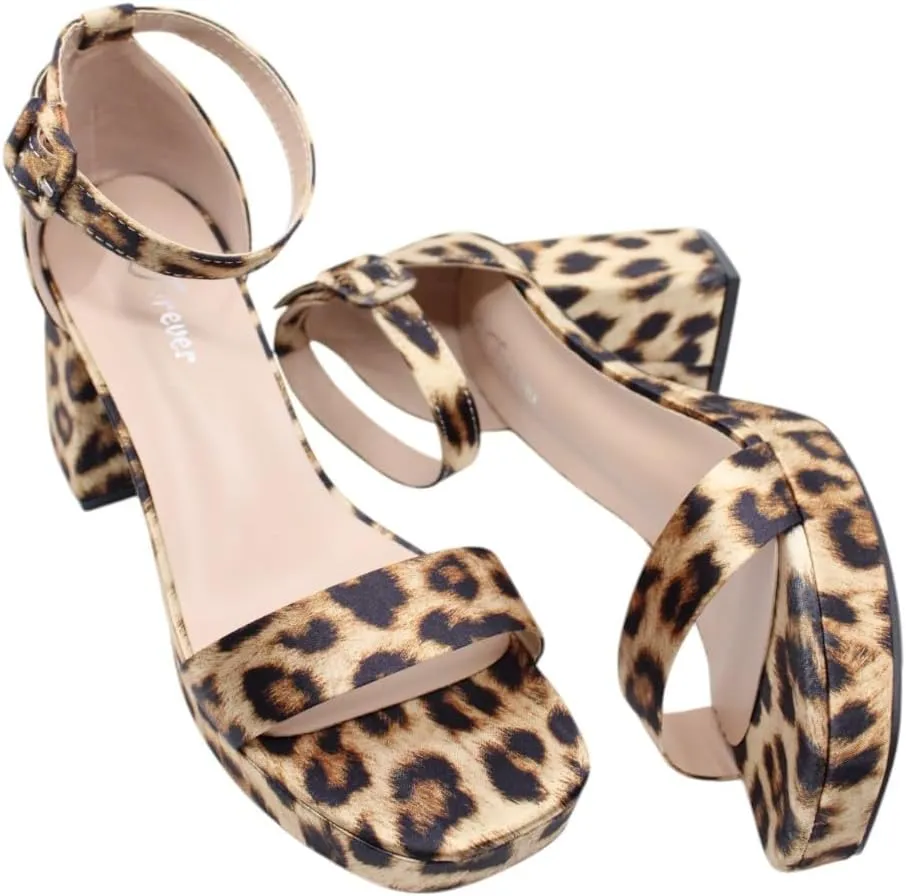 Forever Women Open Square Toe Single Band Chunky Heel Platform Dress Sandal Ankle Strap