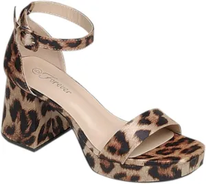 Forever Women Open Square Toe Single Band Chunky Heel Platform Dress Sandal Ankle Strap