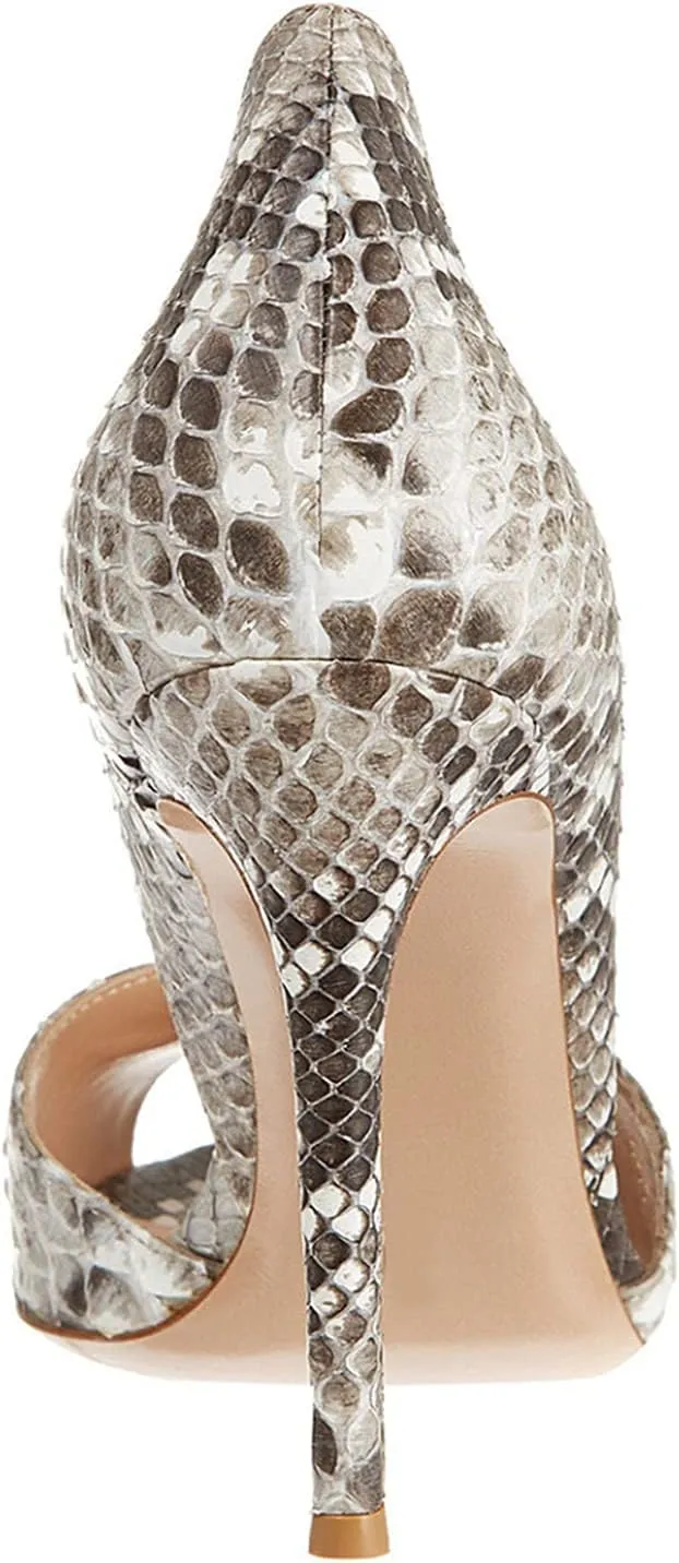FOWT Women Sexy Embossed Snakeskin D'Orsay Pumps Open Peep Toe High Stiletto Heeled Sandals Ladies Slip on Blingbling Leather Chic Shoes for Dress Party Prom 4-16 M US Size