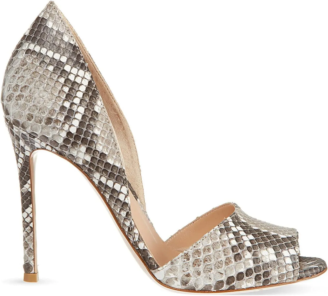 FOWT Women Sexy Embossed Snakeskin D'Orsay Pumps Open Peep Toe High Stiletto Heeled Sandals Ladies Slip on Blingbling Leather Chic Shoes for Dress Party Prom 4-16 M US Size