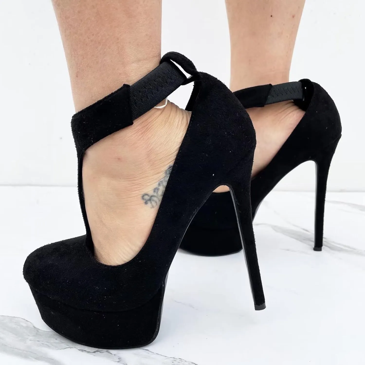Frankie Hsu Sexy Stiletto Platform High Heeled Pumps Sandal, Classic T Strap Black Faux Suede Fashion Modern Party Club Banquet Dancing Style, Big Size Designer Fashion Shoe For Women Men