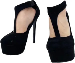 Frankie Hsu Sexy Stiletto Platform High Heeled Pumps Sandal, Classic T Strap Black Faux Suede Fashion Modern Party Club Banquet Dancing Style, Big Size Designer Fashion Shoe For Women Men