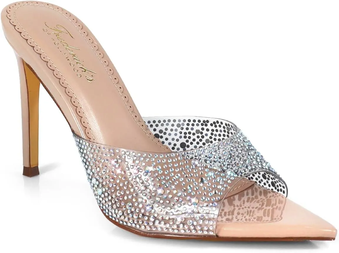 FREDERICK'S OF HOLLYWOOD Pointed Toe PEEP Toe Rhinstone W/Stiletto Heel, FOH-Nora