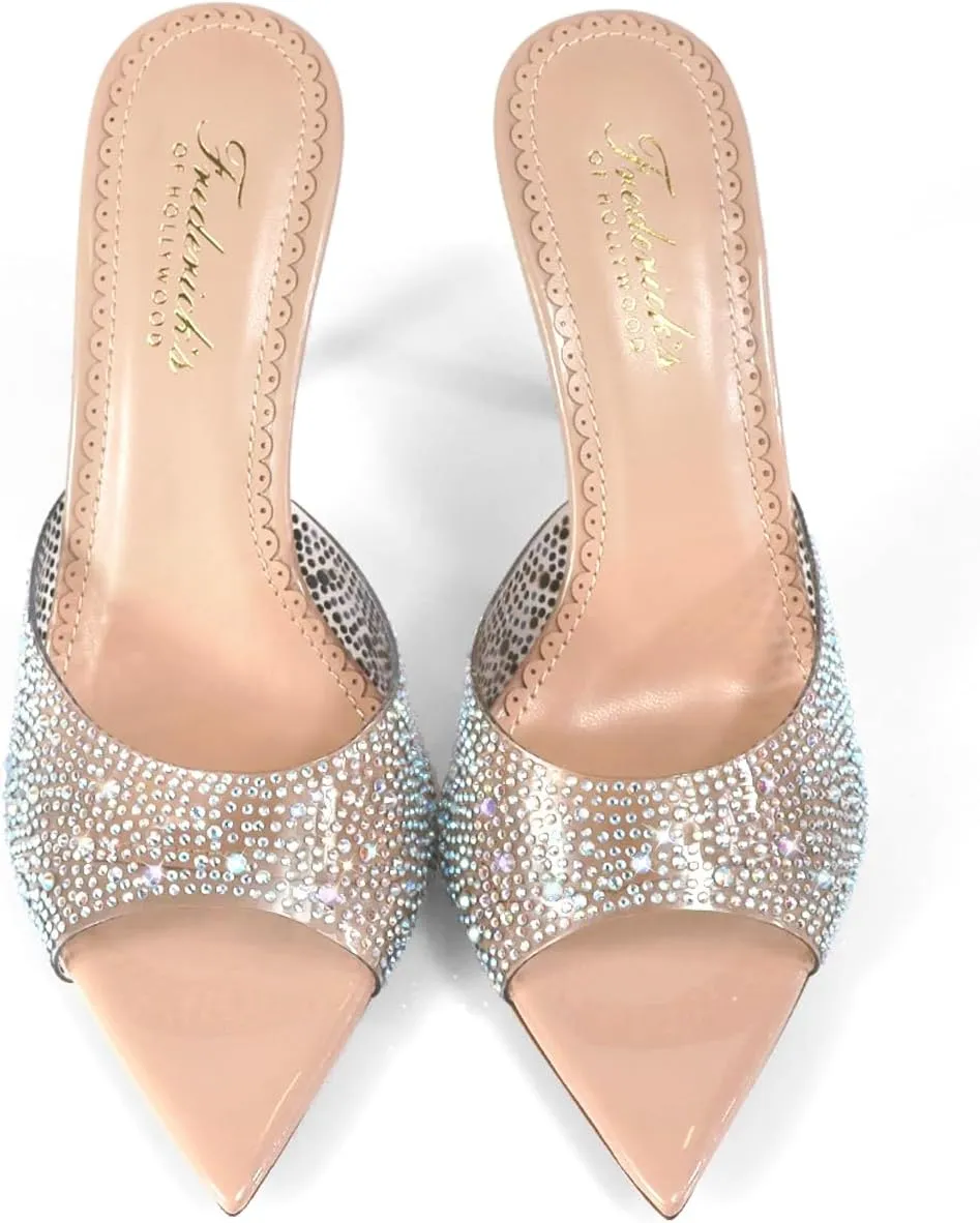 FREDERICK'S OF HOLLYWOOD Pointed Toe PEEP Toe Rhinstone W/Stiletto Heel, FOH-Nora