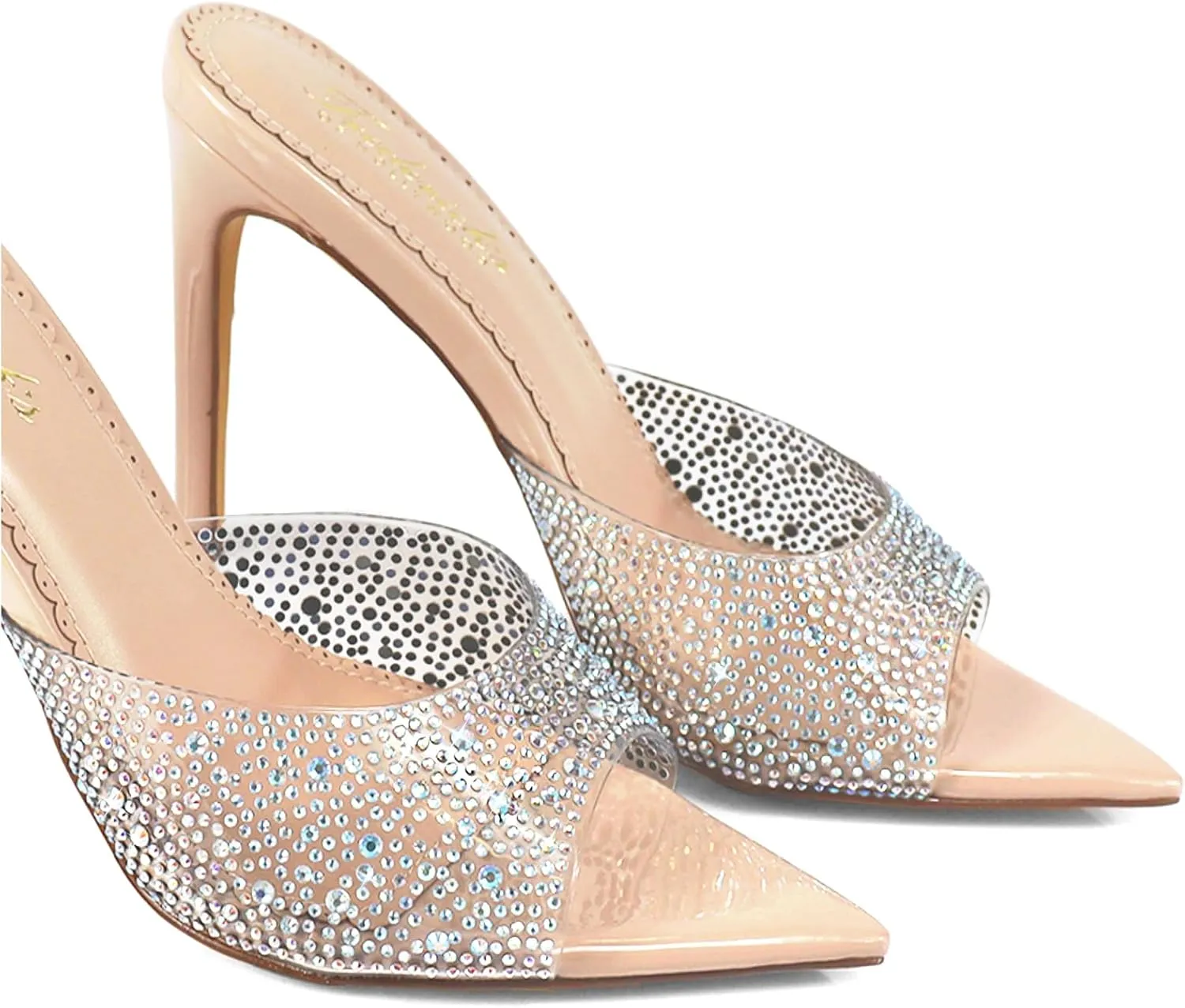 FREDERICK'S OF HOLLYWOOD Pointed Toe PEEP Toe Rhinstone W/Stiletto Heel, FOH-Nora