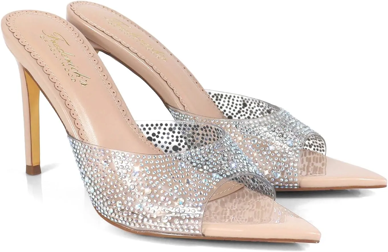FREDERICK'S OF HOLLYWOOD Pointed Toe PEEP Toe Rhinstone W/Stiletto Heel, FOH-Nora