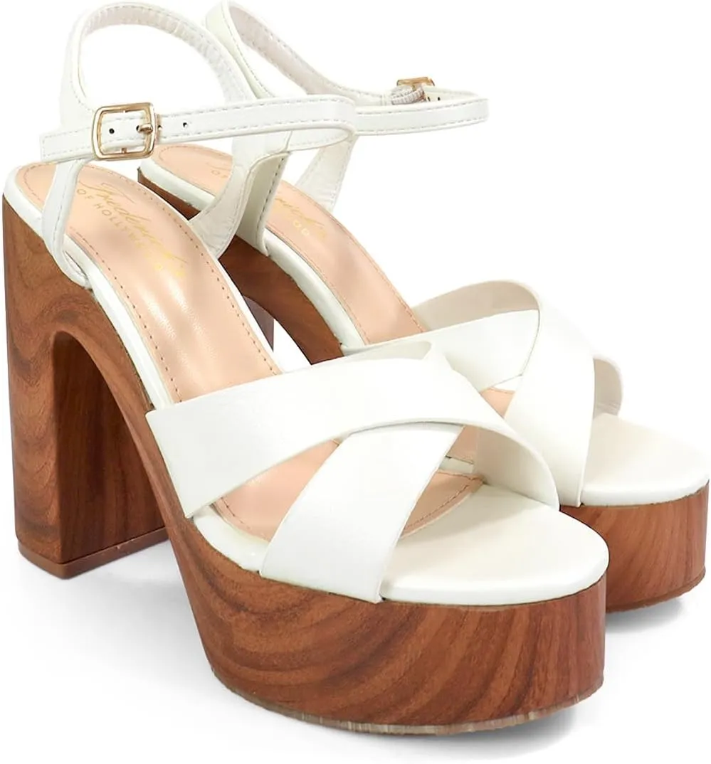 FREDERICK'S OF HOLLYWOOD X CROSS ANKLE STRAP W PRINTING HEEL, FOH-ANDAZ