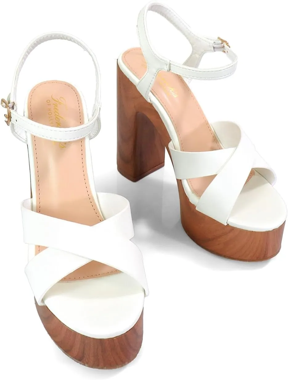FREDERICK'S OF HOLLYWOOD X CROSS ANKLE STRAP W PRINTING HEEL, FOH-ANDAZ