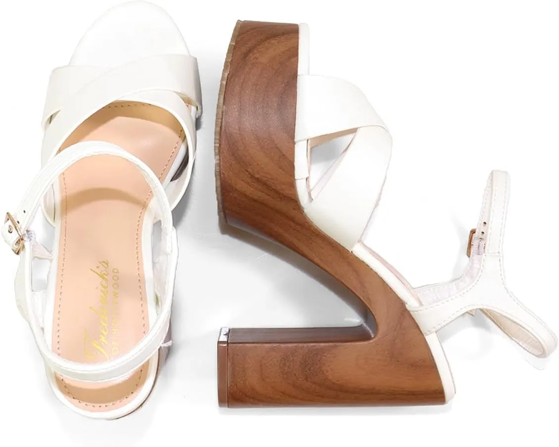 FREDERICK'S OF HOLLYWOOD X CROSS ANKLE STRAP W PRINTING HEEL, FOH-ANDAZ