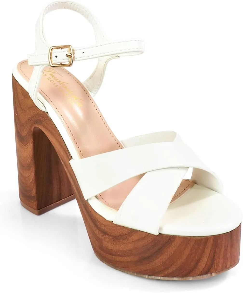 FREDERICK'S OF HOLLYWOOD X CROSS ANKLE STRAP W PRINTING HEEL, FOH-ANDAZ