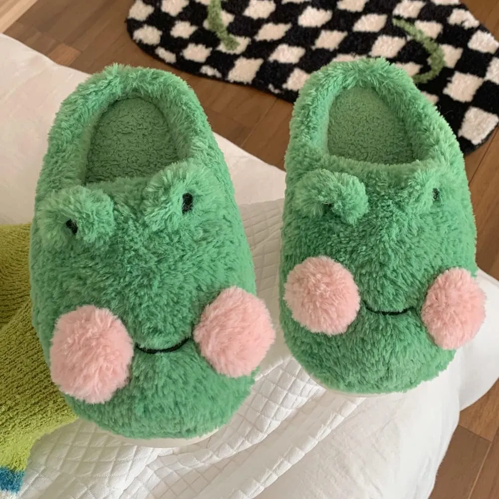 Frog Fuzzy Slippers for Women Teen Girls Cute Animal Fluffy House Slippers