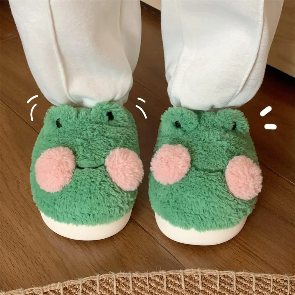 Frog Fuzzy Slippers for Women Teen Girls Cute Animal Fluffy House Slippers