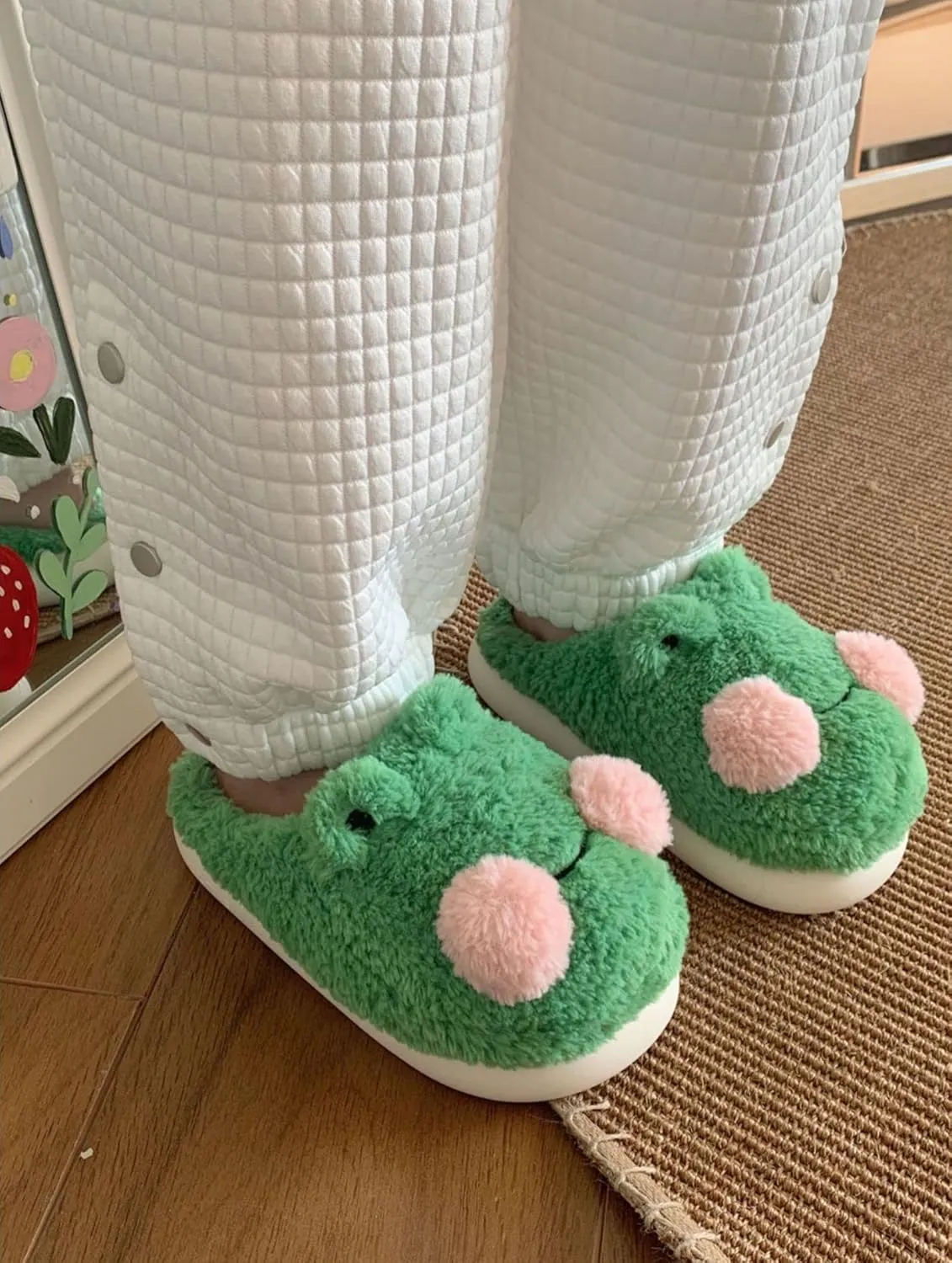 Frog Fuzzy Slippers for Women Teen Girls Cute Animal Fluffy House Slippers