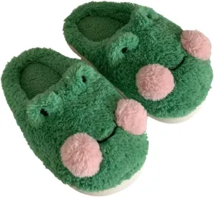 Frog Fuzzy Slippers for Women Teen Girls Cute Animal Fluffy House Slippers