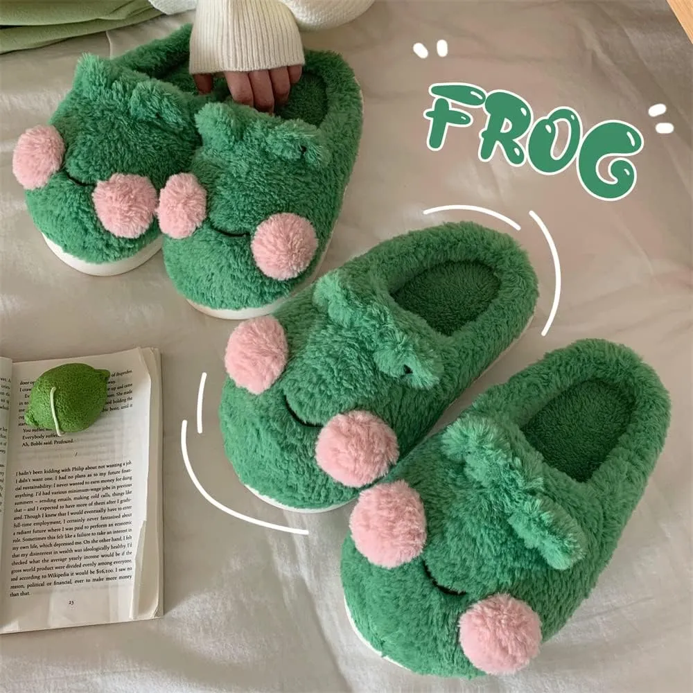 Frog Fuzzy Slippers for Women Teen Girls Cute Animal Fluffy House Slippers