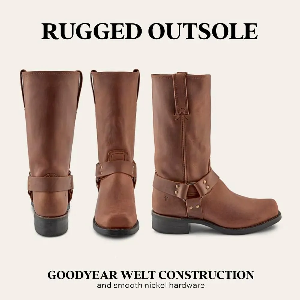 Frye Harness 12R Boots for Men with Oiled-Leather Upper, Goodyear Welt Construction, Stacked Leather Heel, and Nickel Hardware – 12” Shaft Height
