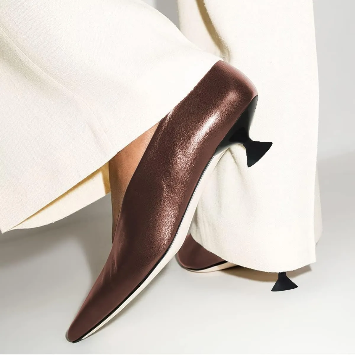 FSJ Women Fashion Pointed Toe V Cut Low Kitten Heel Slip On Pumps Soft Leather Ladies Daily Comfort Basic Dress Shoes Size 4-15 US