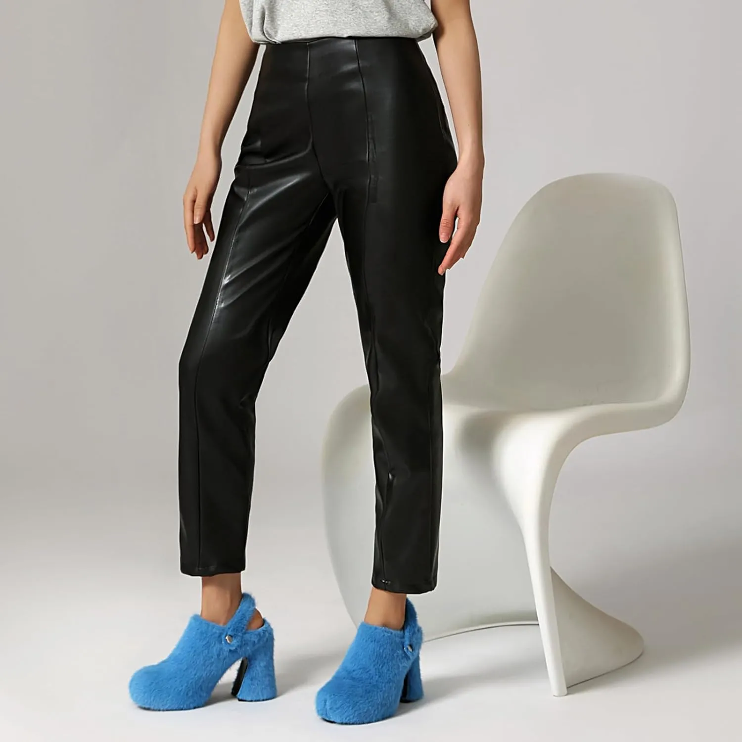 Fur Heeled Sandals for Women Silp On Block Heel Platform Clogs Slingback Mules