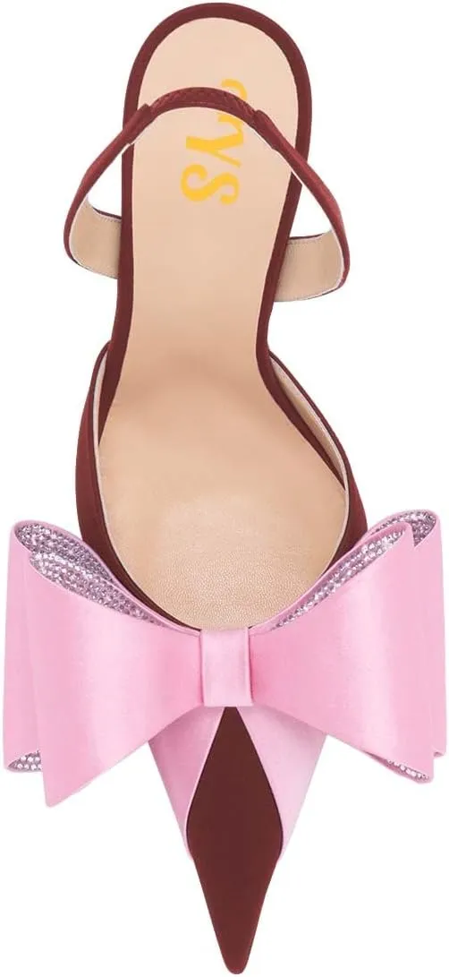 FYS Women's Elegant Closed Pointed Toe Sandal Stiletto High Heel Slingback Sparkly Rhinestone Bowknot Pump Patchwork Slip On Dress Prom Evening Shoes Size 4-16 US